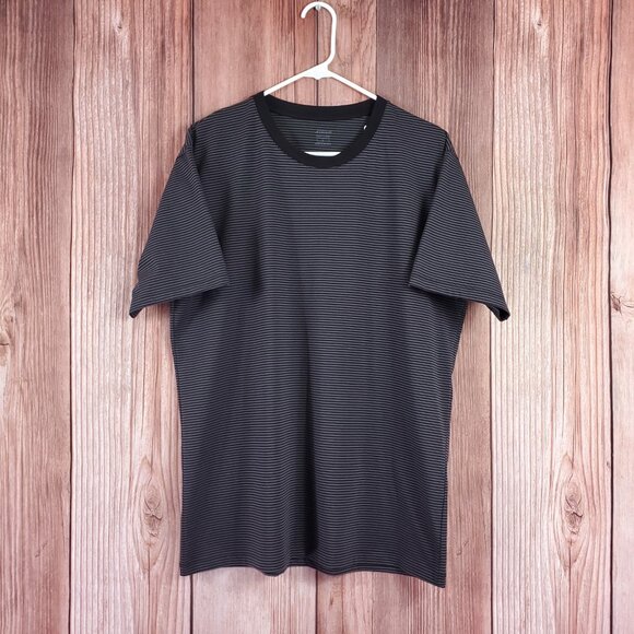 NWT Uniqlo AIRism Mens Large Cotton Blend Striped Crewneck SS T-Shirt Tee Gray - Picture 2 of 12